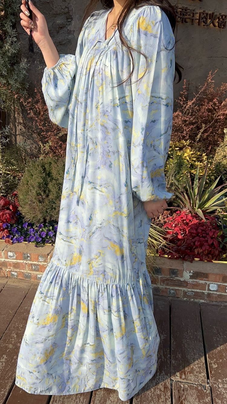 Breeze Cotton Long Dress Sweet & Relaxed Travel-Ready Loose Fit Gown Flowy Floral Dress