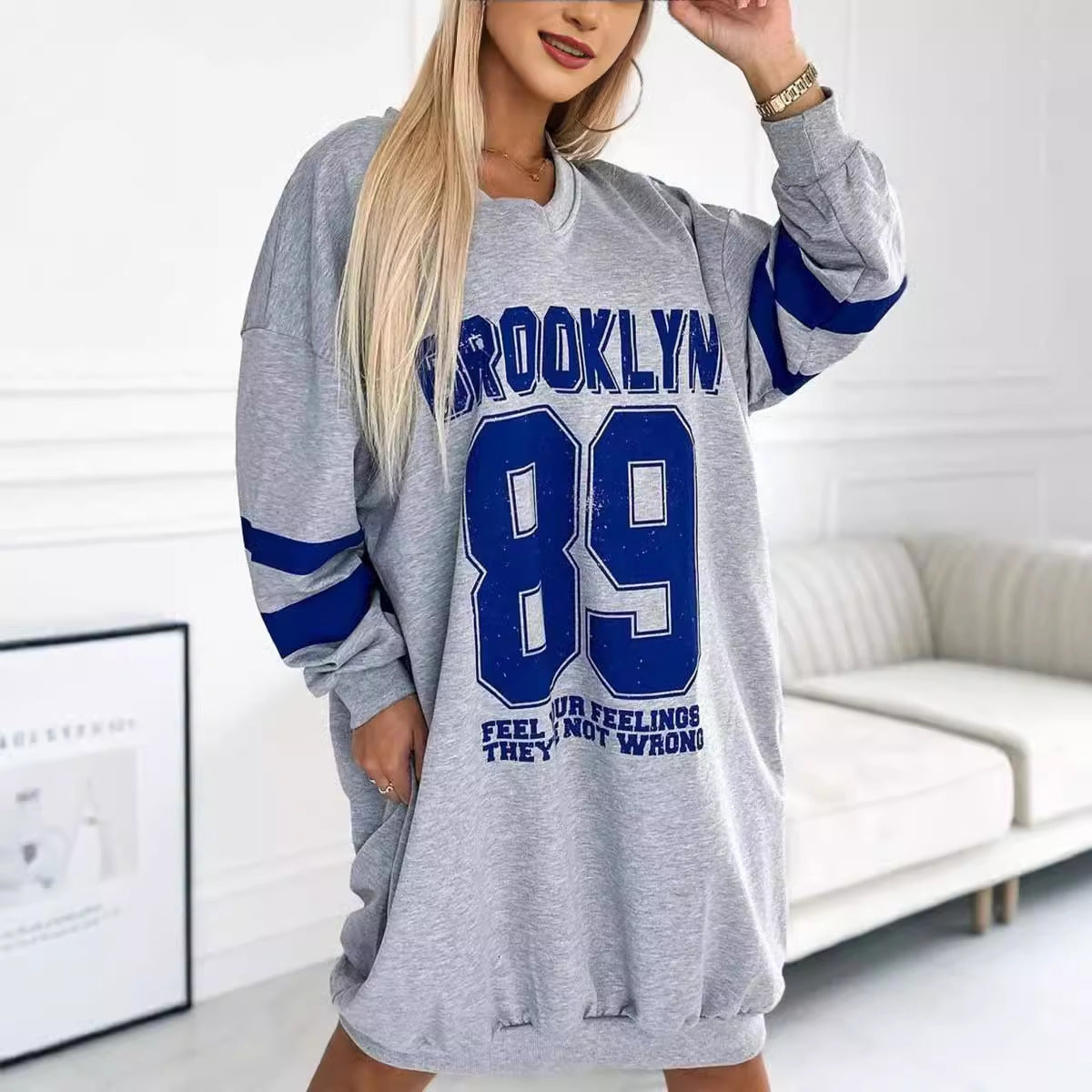 Autumn Winter Women Casual Sport Letters Printed Sweatshirt Dress