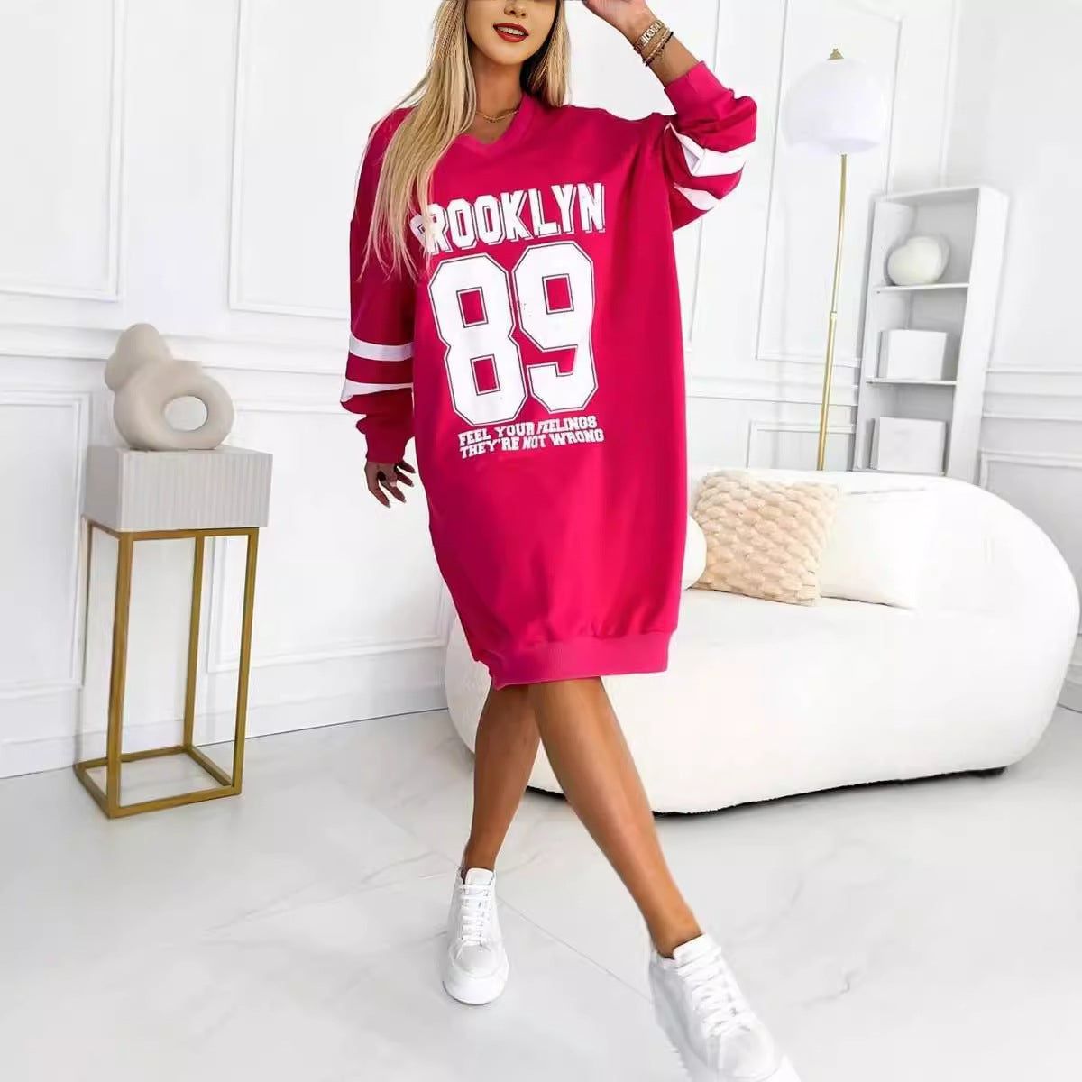 Autumn Winter Women Casual Sport Letters Printed Sweatshirt Dress