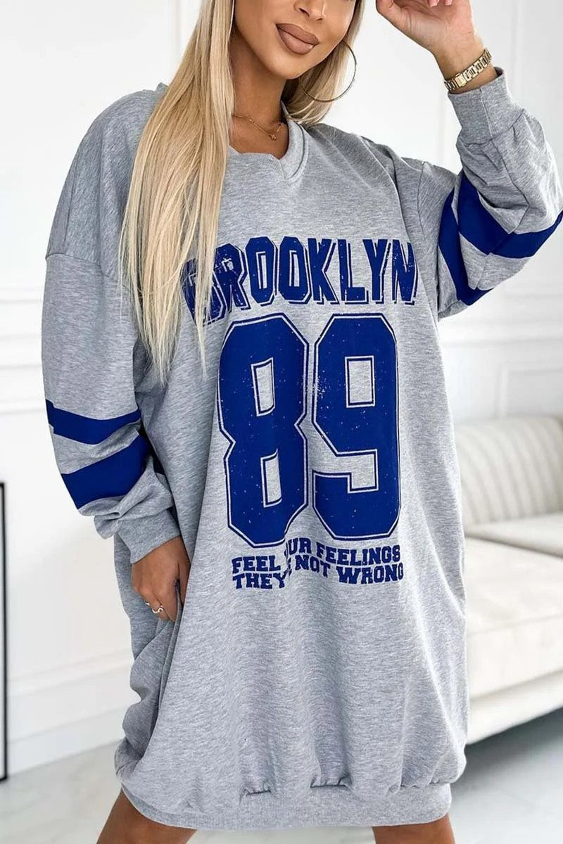 Autumn Winter Women Casual Sport Letters Printed Sweatshirt Dress