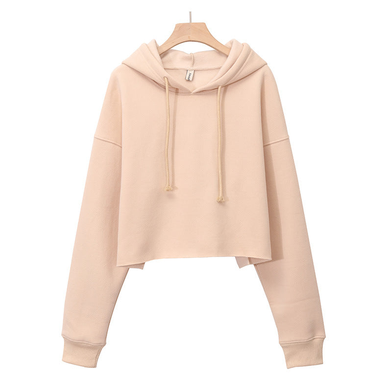 Women Sports Sweatshirt Autumn Winter Fleece-Lined Pullover Hoodie Personalized Bare Cropped Long Sleeved Top
