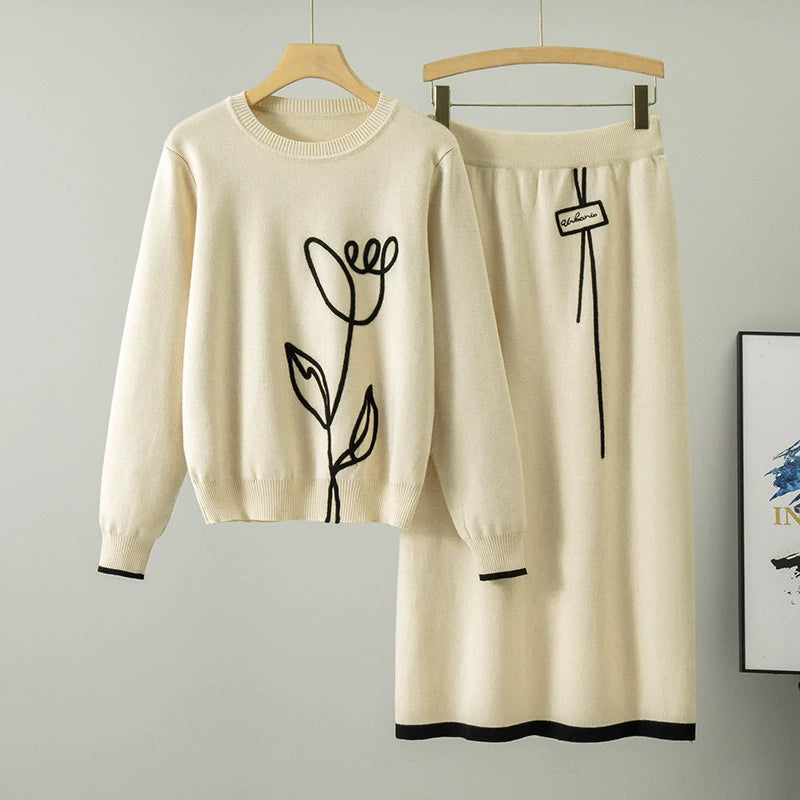 Apricot – Knitted Sweater and Skirt Two Piece Set