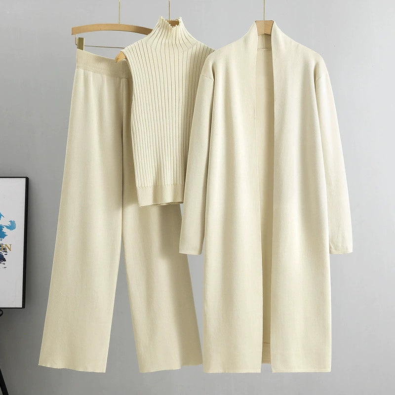 Apricot Elegant Knit Vest Three Piece Set