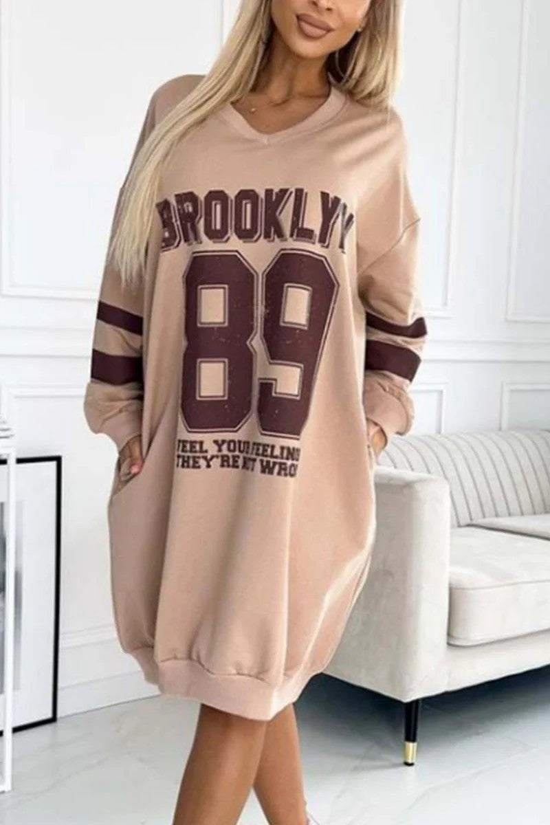 Autumn Winter Women Casual Sport Letters Printed Sweatshirt Dress