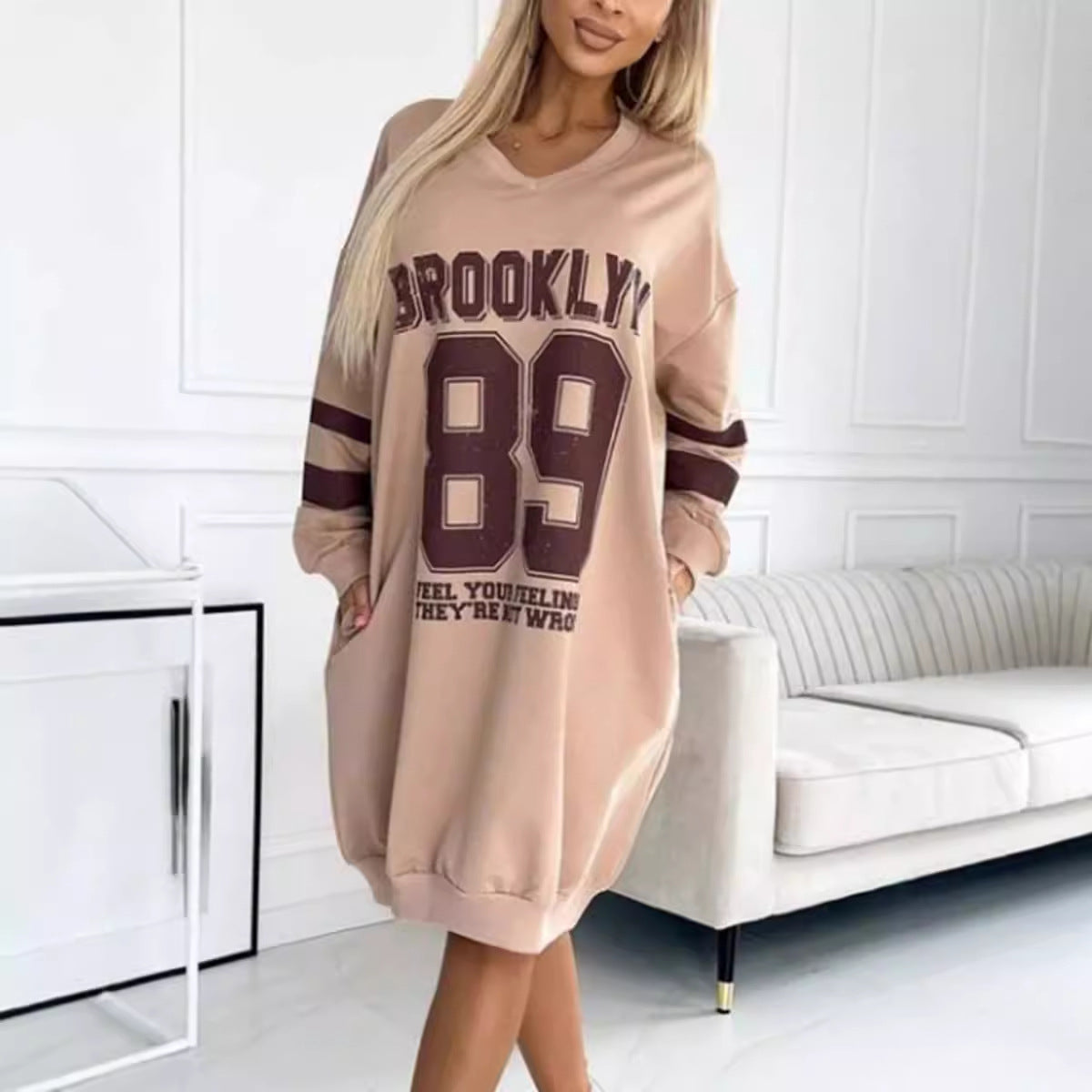Autumn Winter Women Casual Sport Letters Printed Sweatshirt Dress