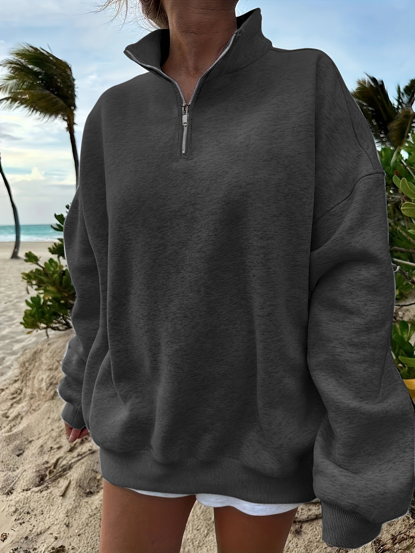 Sweatshirt Outdoor Autumn Winter Casual Loose Long Sleeve Sweatershirt Half Zipper Ladies