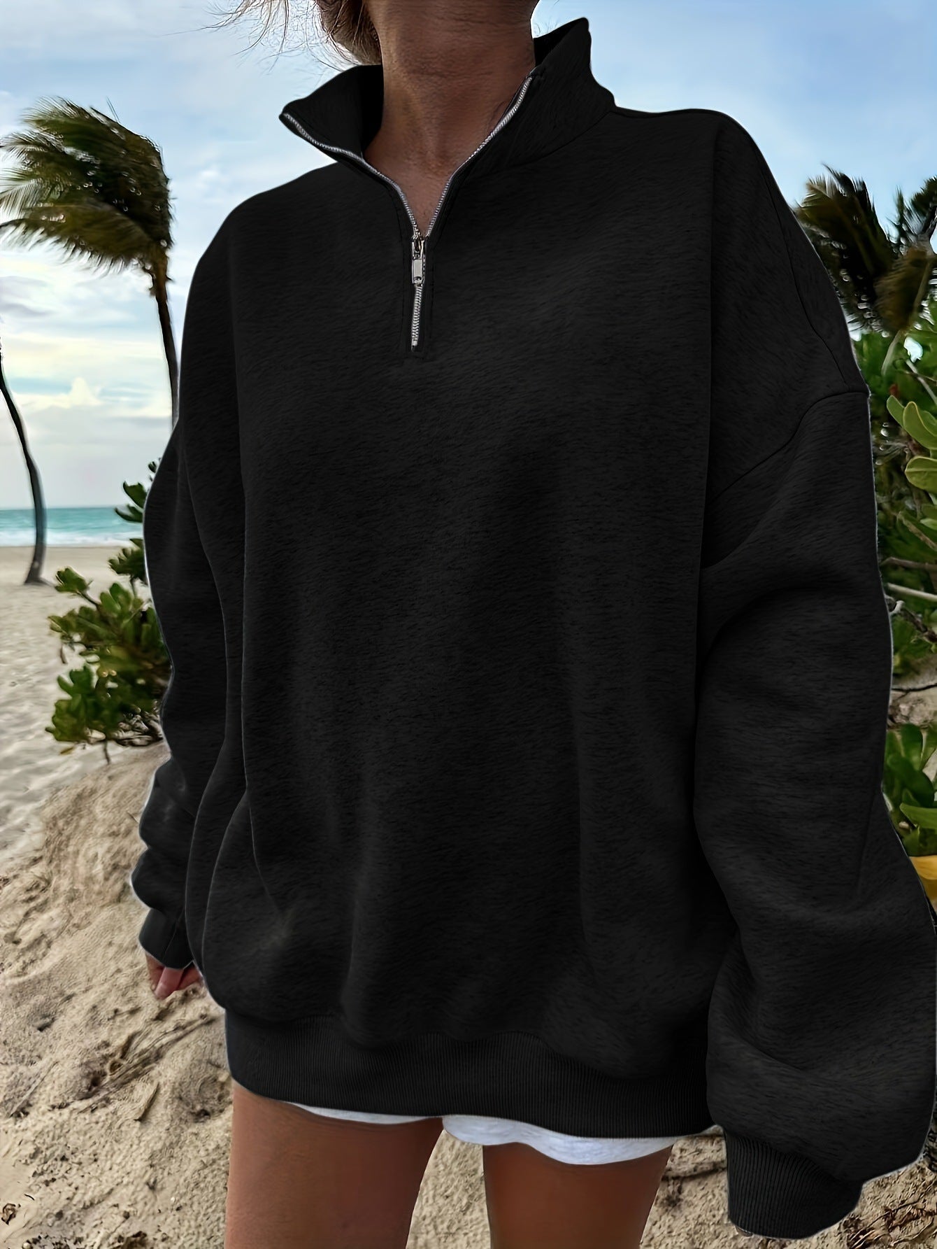 Sweatshirt Outdoor Autumn Winter Casual Loose Long Sleeve Sweatershirt Half Zipper Ladies