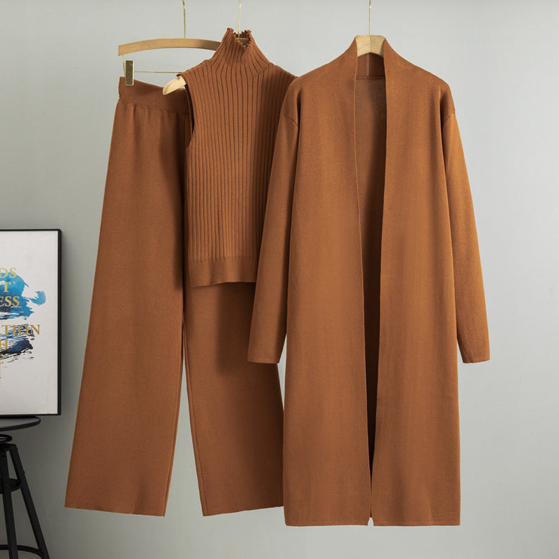 Caramel Elegant Knit Vest Three Piece Set