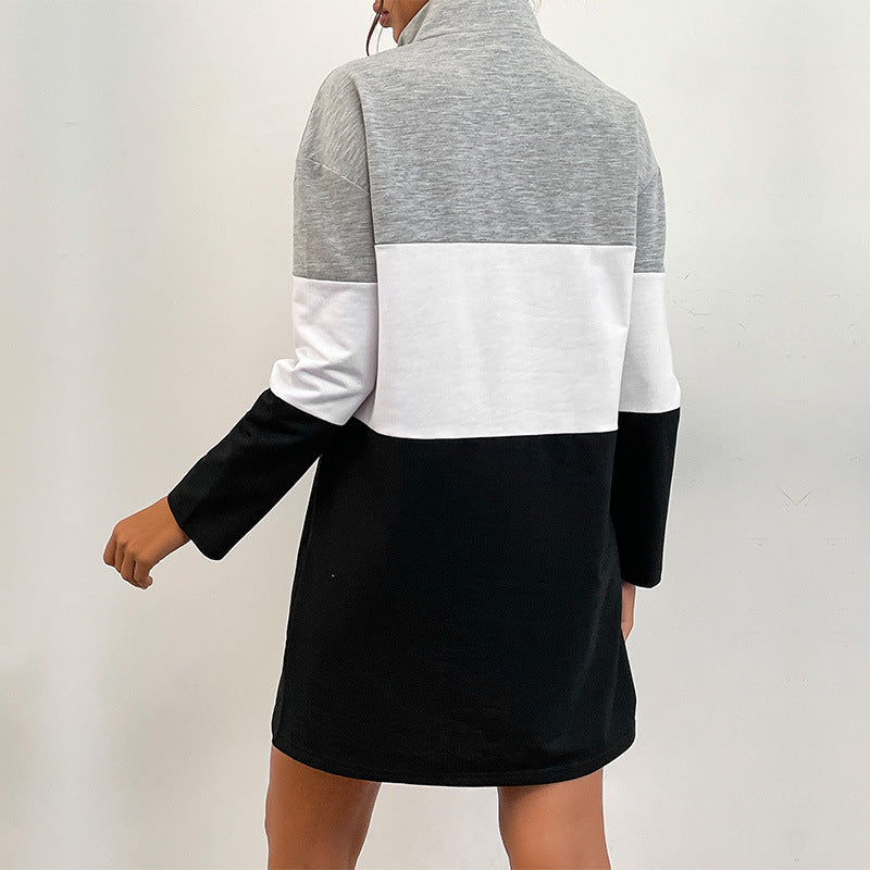 Autumn Women Wear Long Sleeve Contrast Color Sweatshirt Dress