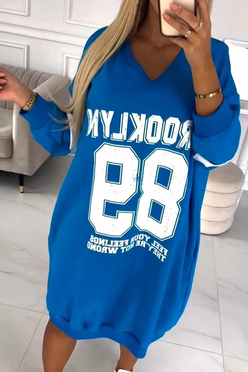Autumn Winter Women Casual Sport Letters Printed Sweatshirt Dress