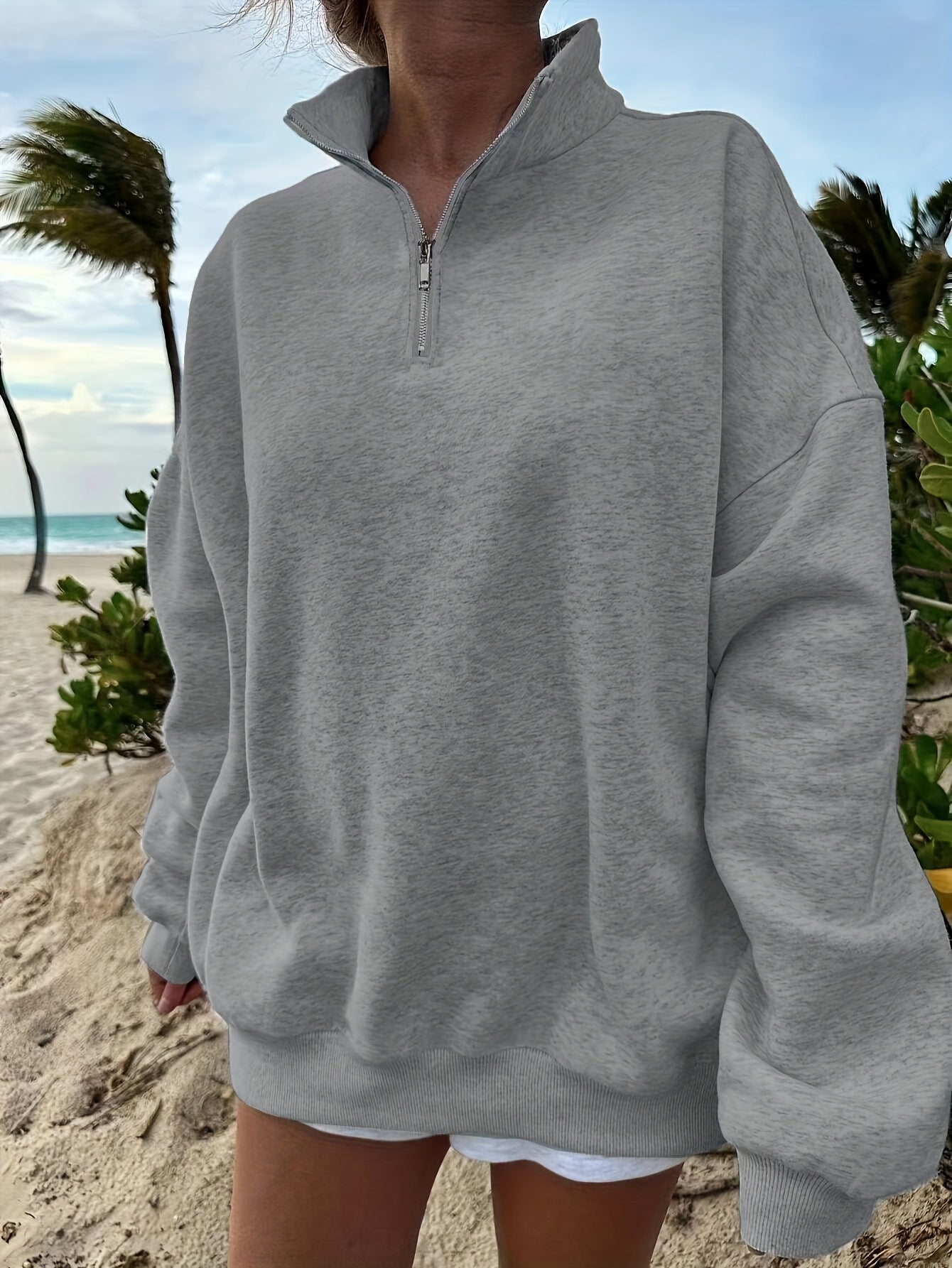 Sweatshirt Outdoor Autumn Winter Casual Loose Long Sleeve Sweatershirt Half Zipper Ladies