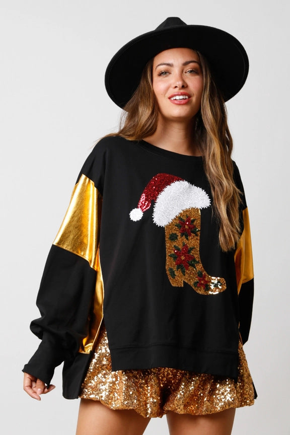 Autumn Winter Women Clothing Christmas Sequined Long Sleeve Top Pullover Casual Sweatshirt Women
