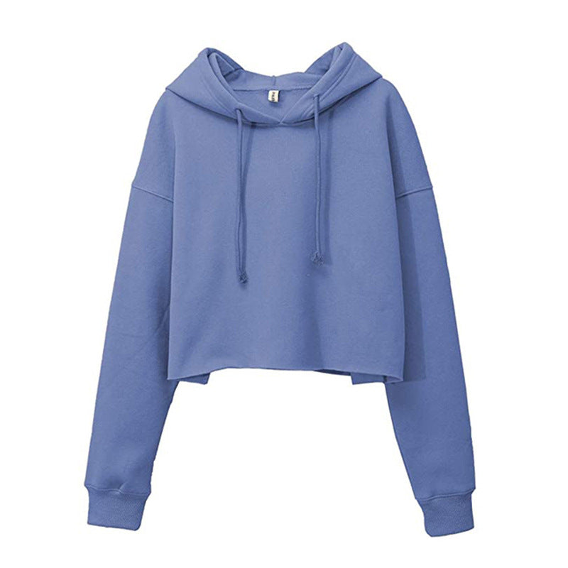Women Sports Sweatshirt Autumn Winter Fleece-Lined Pullover Hoodie Personalized Bare Cropped Long Sleeved Top