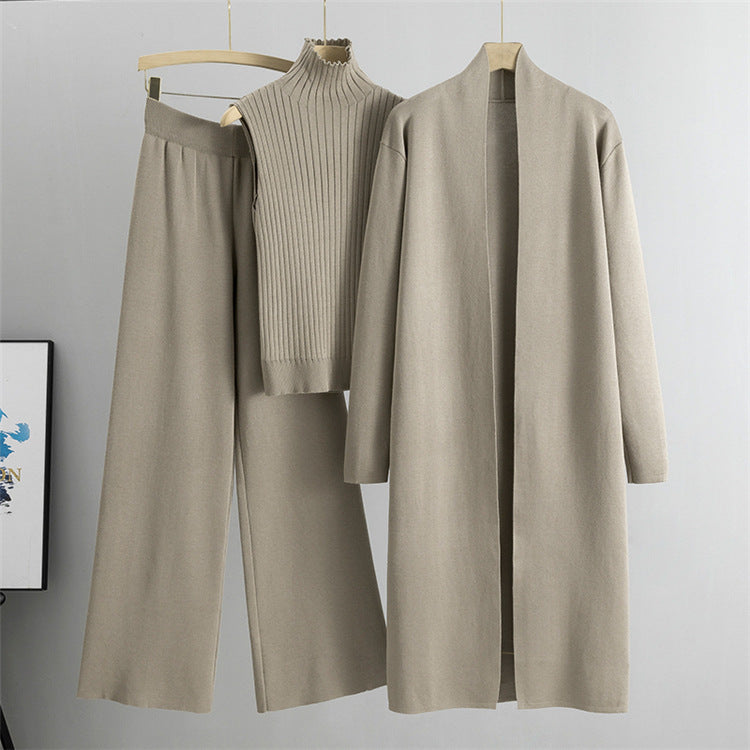 Camel Elegant Knit Vest Three Piece Set
