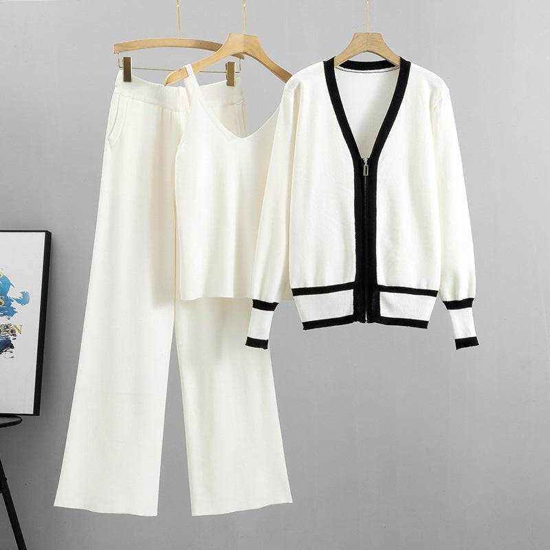 White – Knit Cardigan Cami Three Piece Set