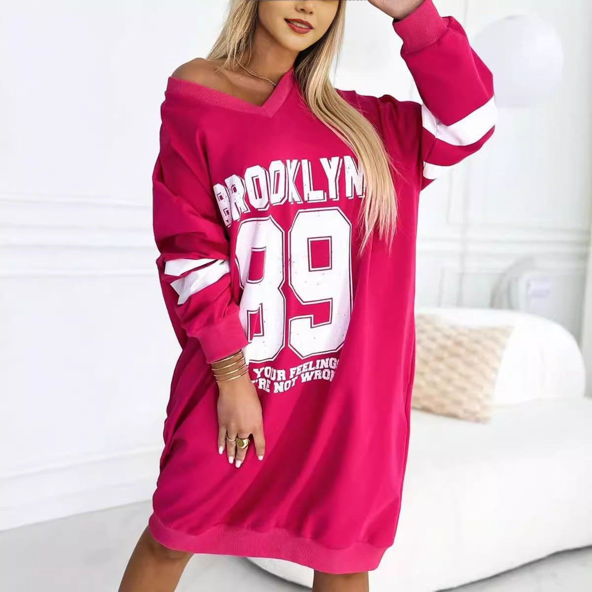 Autumn Winter Women Casual Sport Letters Printed Sweatshirt Dress