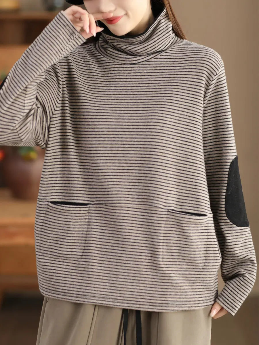 Women Stripe Turtleneck Sweatshirt
