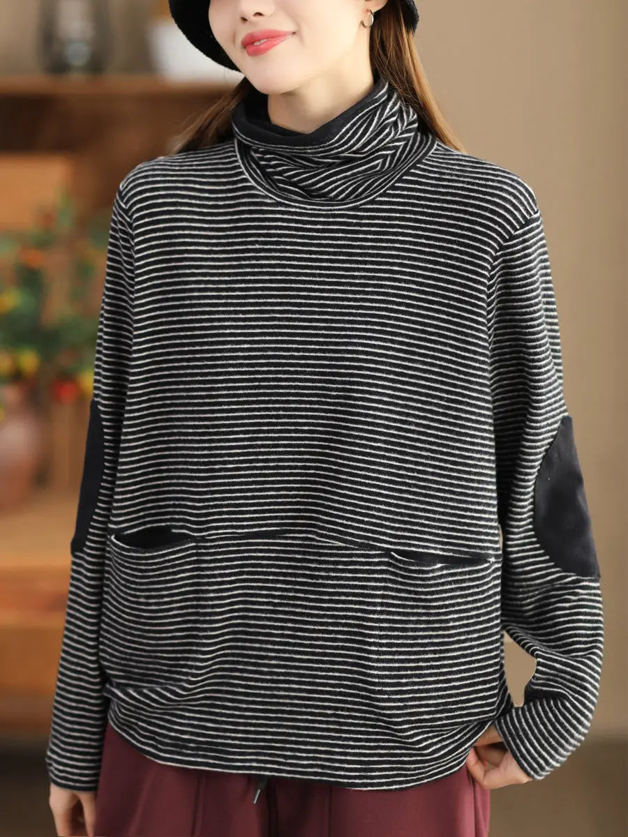 Women Stripe Turtleneck Sweatshirt