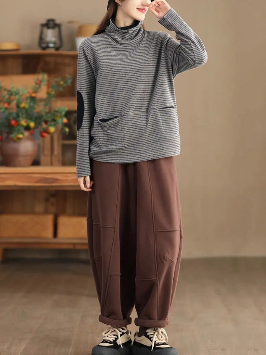 Women Stripe Turtleneck Sweatshirt