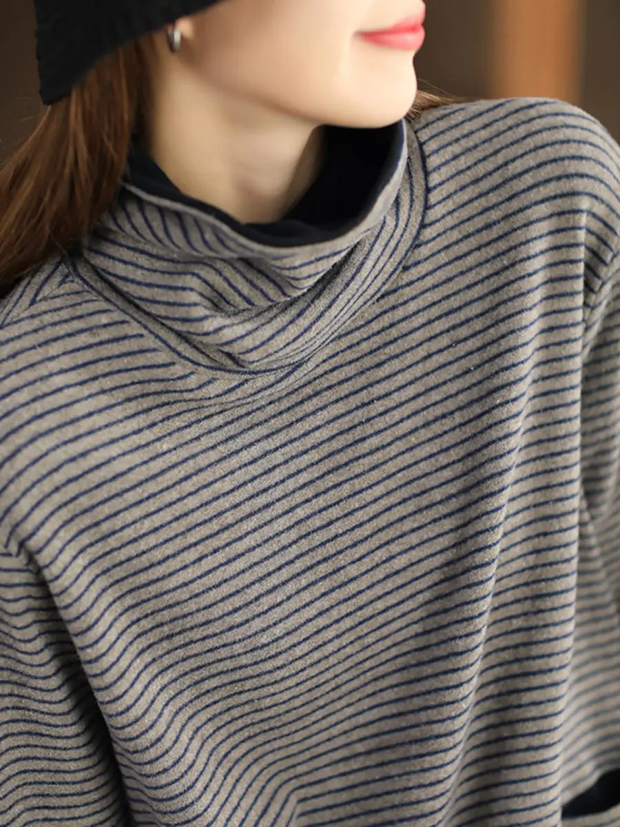 Women Stripe Turtleneck Sweatshirt