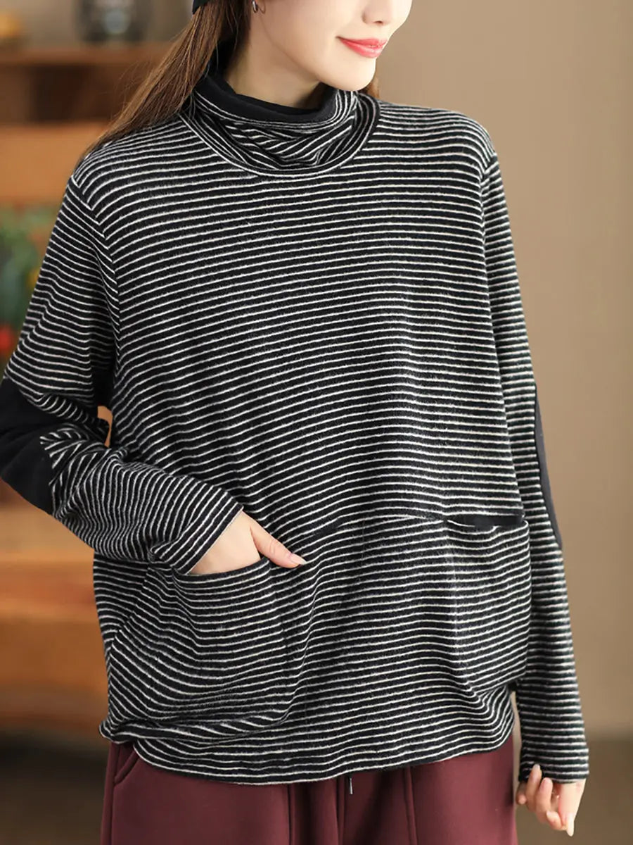 Women Stripe Turtleneck Sweatshirt