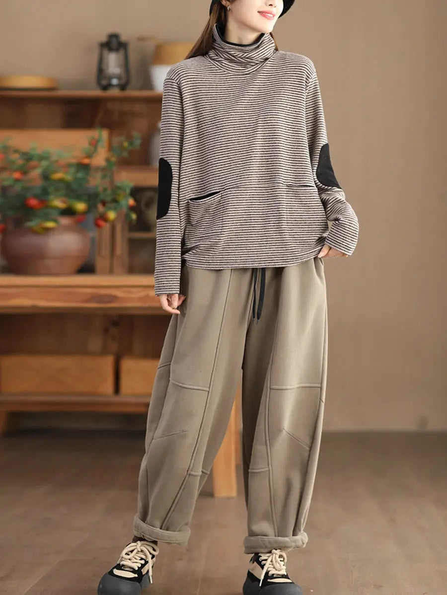 Women Stripe Turtleneck Sweatshirt