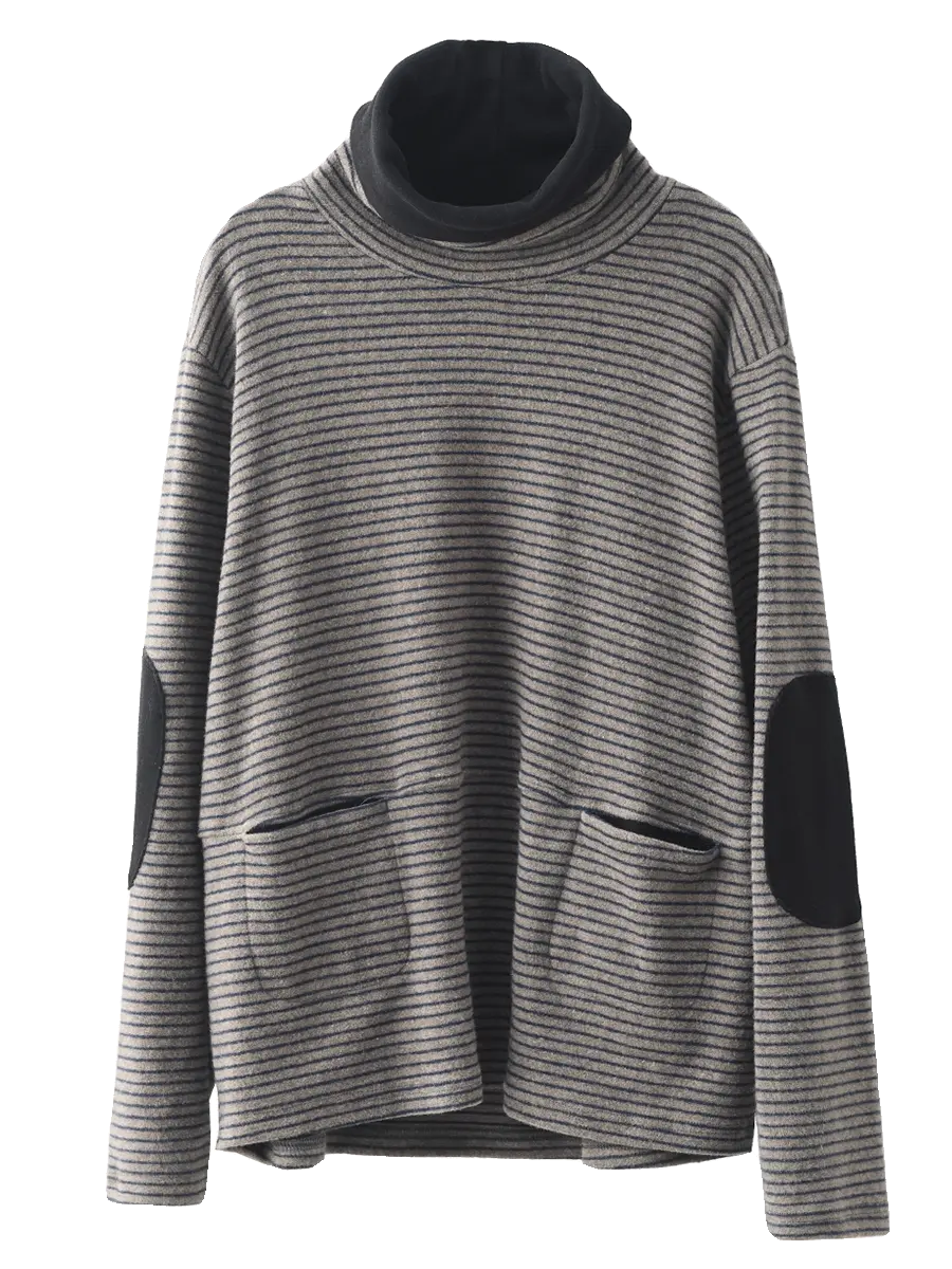 Women Stripe Turtleneck Sweatshirt