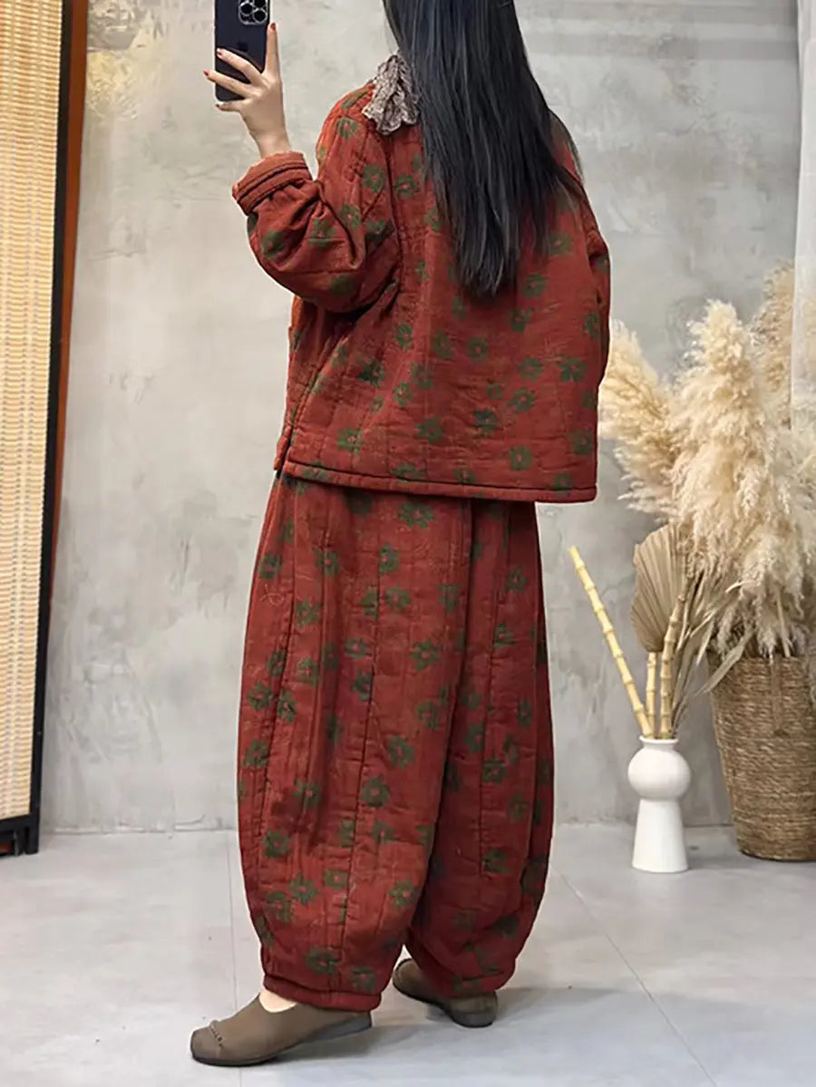 Women Flower Cotton Padded Sweatshirt