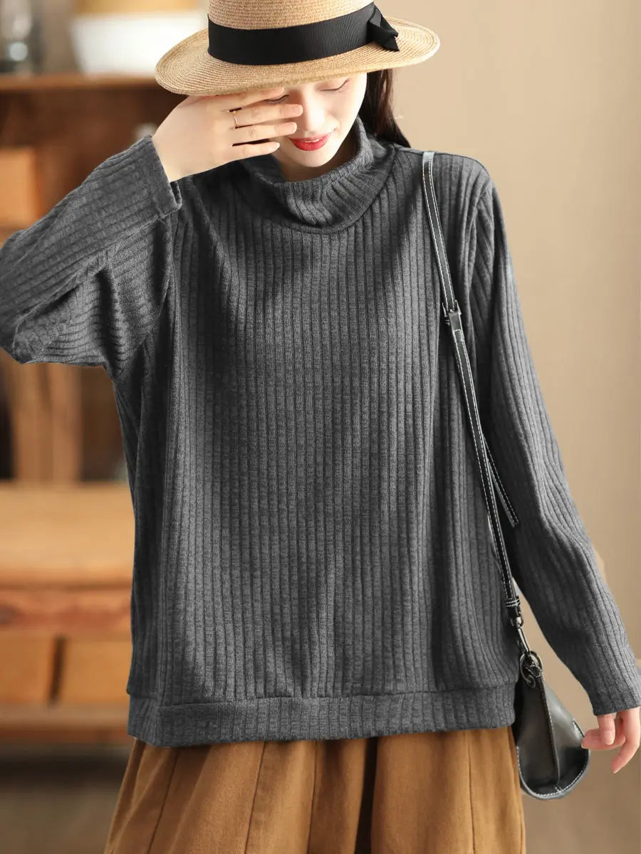Women Wool Solid Knitted Sweatshirt