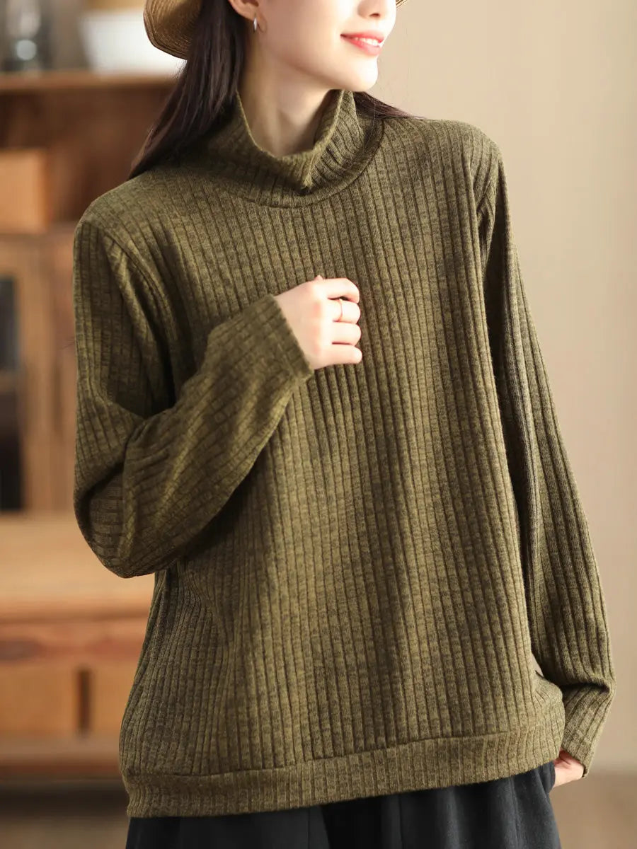 Women Wool Solid Knitted Sweatshirt