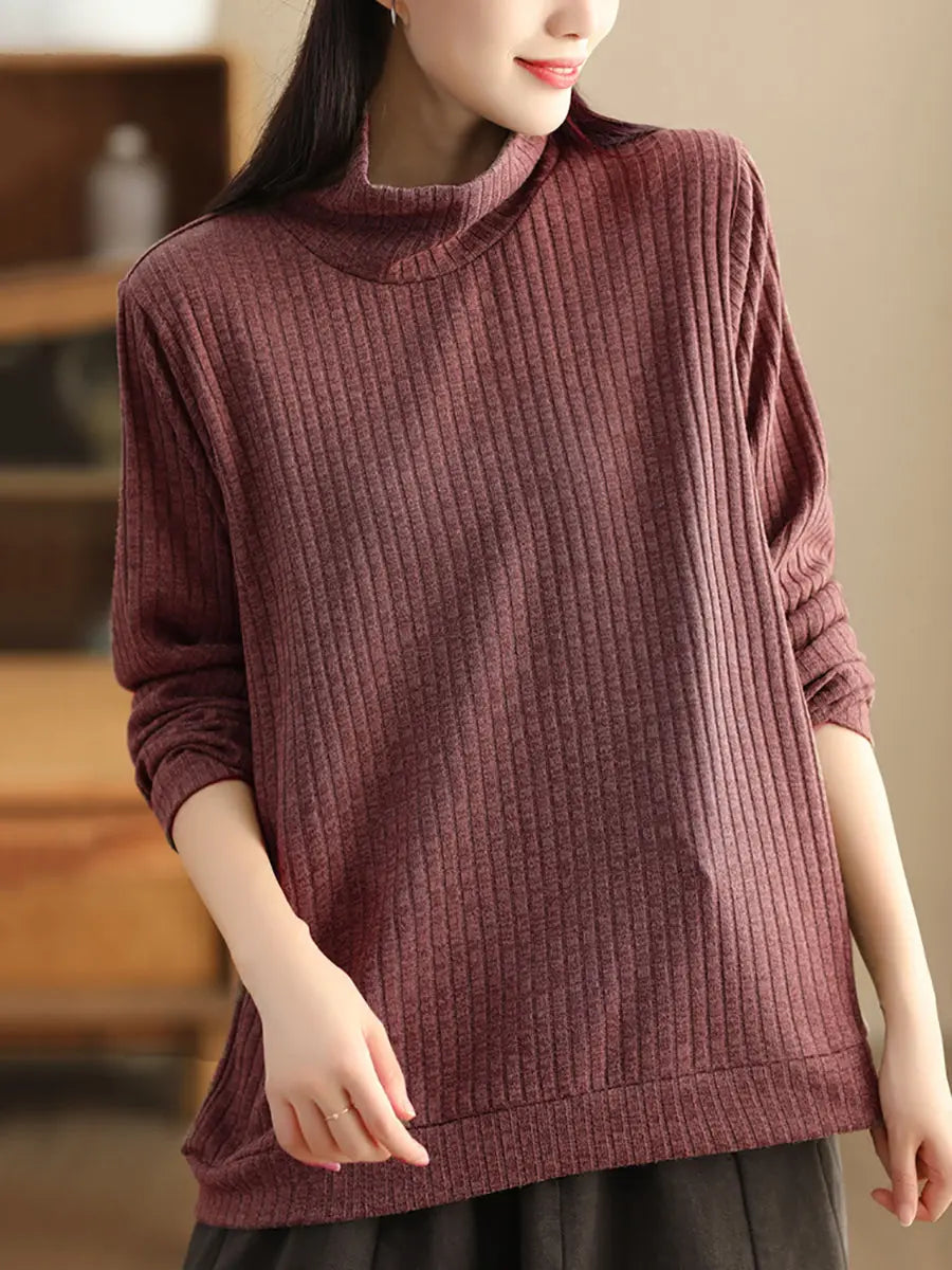 Women Wool Solid Knitted Sweatshirt