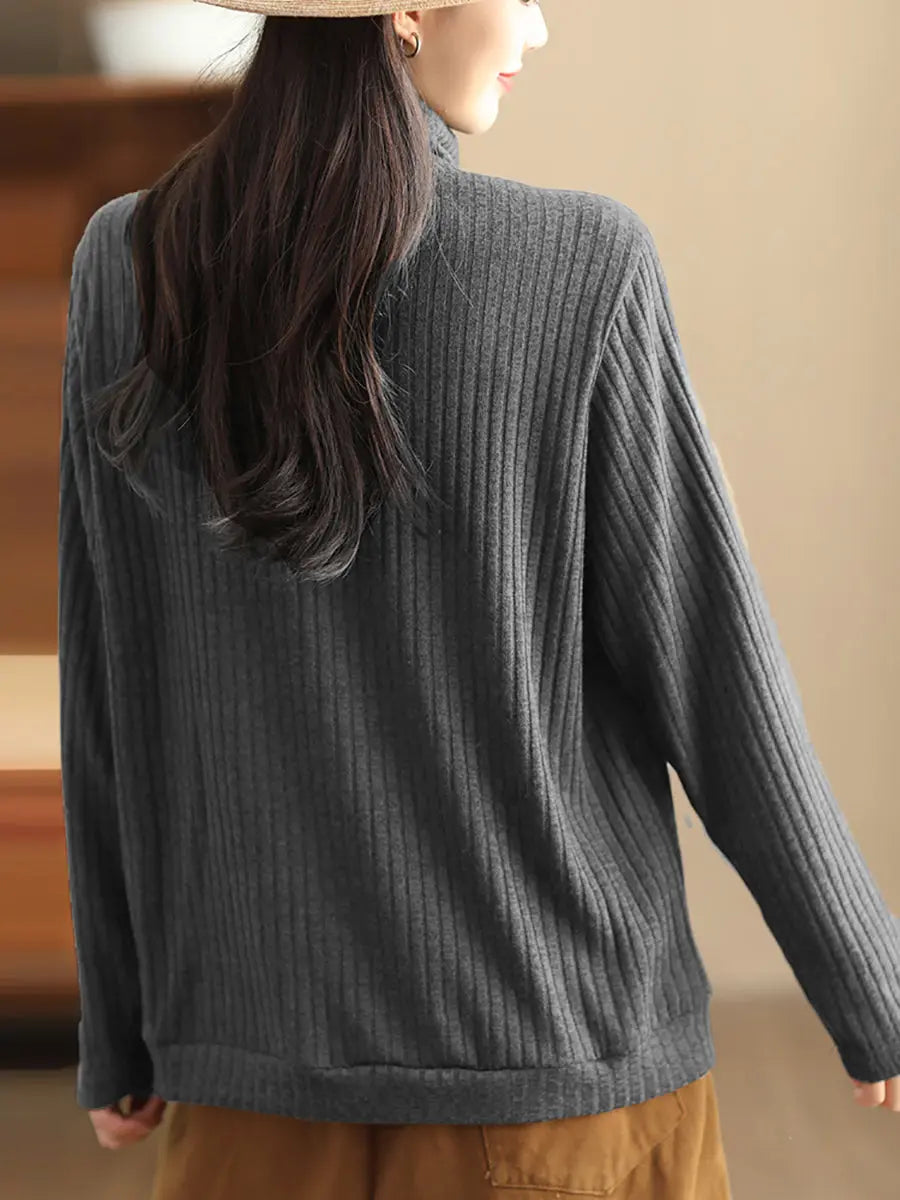 Women Wool Solid Knitted Sweatshirt