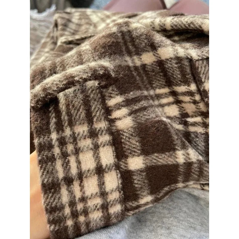 Vintage Woolen Plaid Pants Women Autumn Winter Korean Fashion Harajuku Baggy Check Loose Trousers Casual 90s Aesthetic New