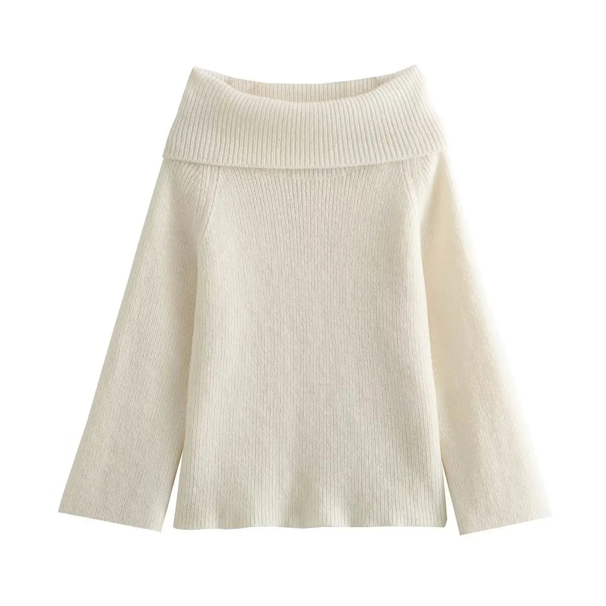 2024 Fashion Solid Simple Knitted Sweater For Woman Slash Neck Long Sleeve Loose Pullover Autumn Casual Streetwear Basic Jumper