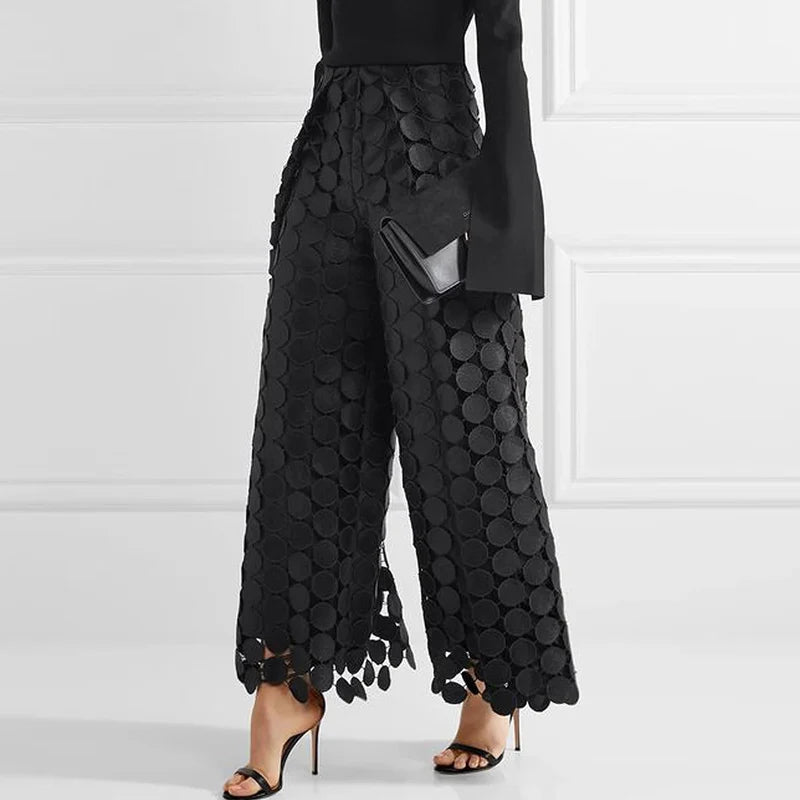 2024 Spring Elegant Solid Irregular Pants Women Sexy Hollow Out Straight Trousers Autumn High Waist Office Ladies Pants Harajuku