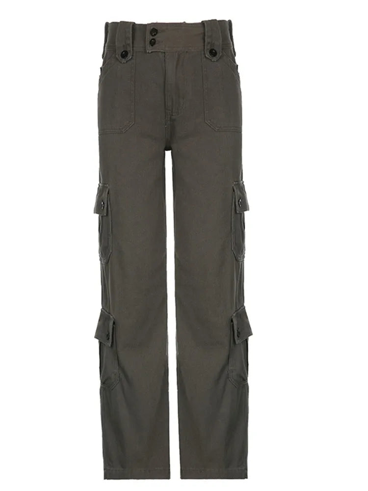 Woman Streetwear Jeans Preppy Style Denim Fashion Pants Elegant Trousers Casual Cargo Pants Allmatch Straight Leg Solid Color