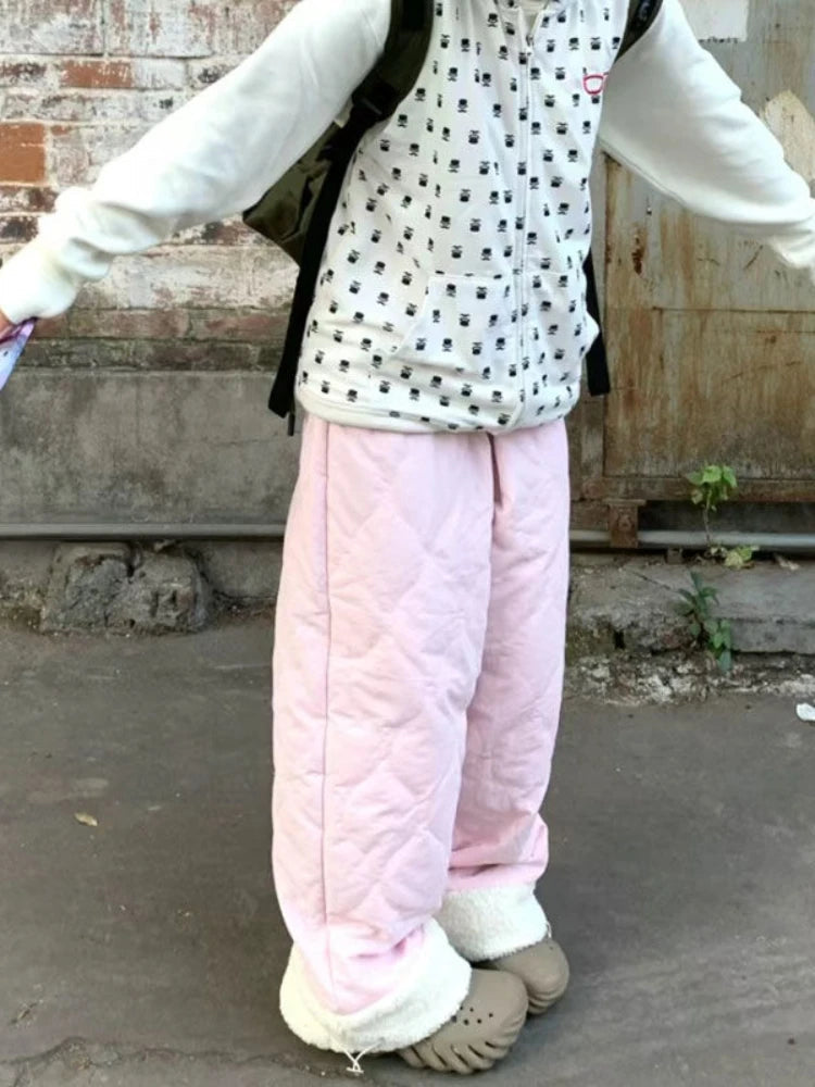Winter New Pants Diamond Lattice Loose Cute Patchwork Warm Waterproof Cotton Pants Student Fashion Pantalones De Mujer