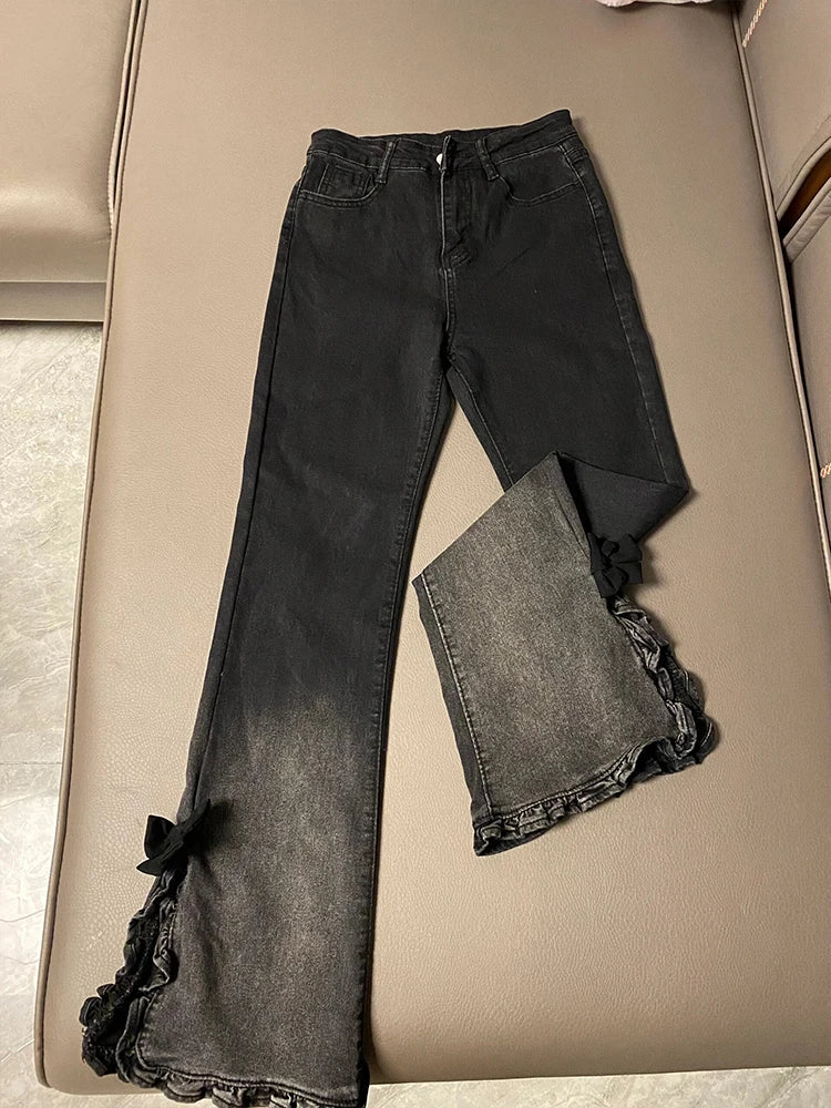 Women Black Gothic Y2k Emo Jeans Baggy Harajuku Aesthetic Oversize Denim Trousers Vintage Jean Pants Japanese 2000s Style Trashy