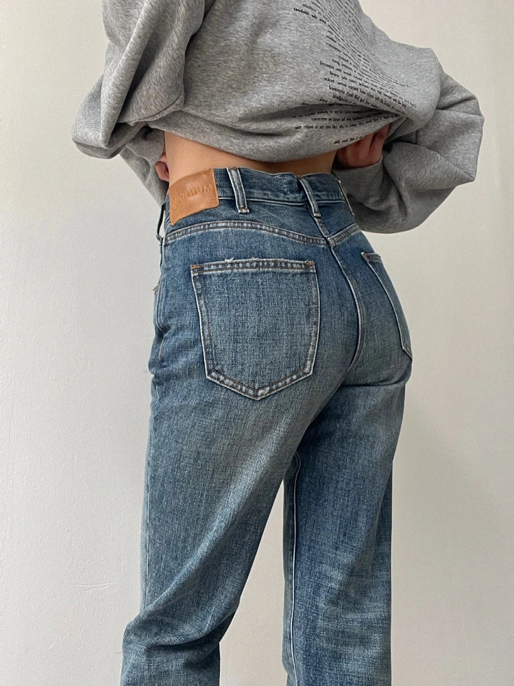 Woman Aesthetics Jeans Denim American Style 90s Gyaru Pants Unisex High Street Tide Allmatch Preppy Style Cozy Straight Leg