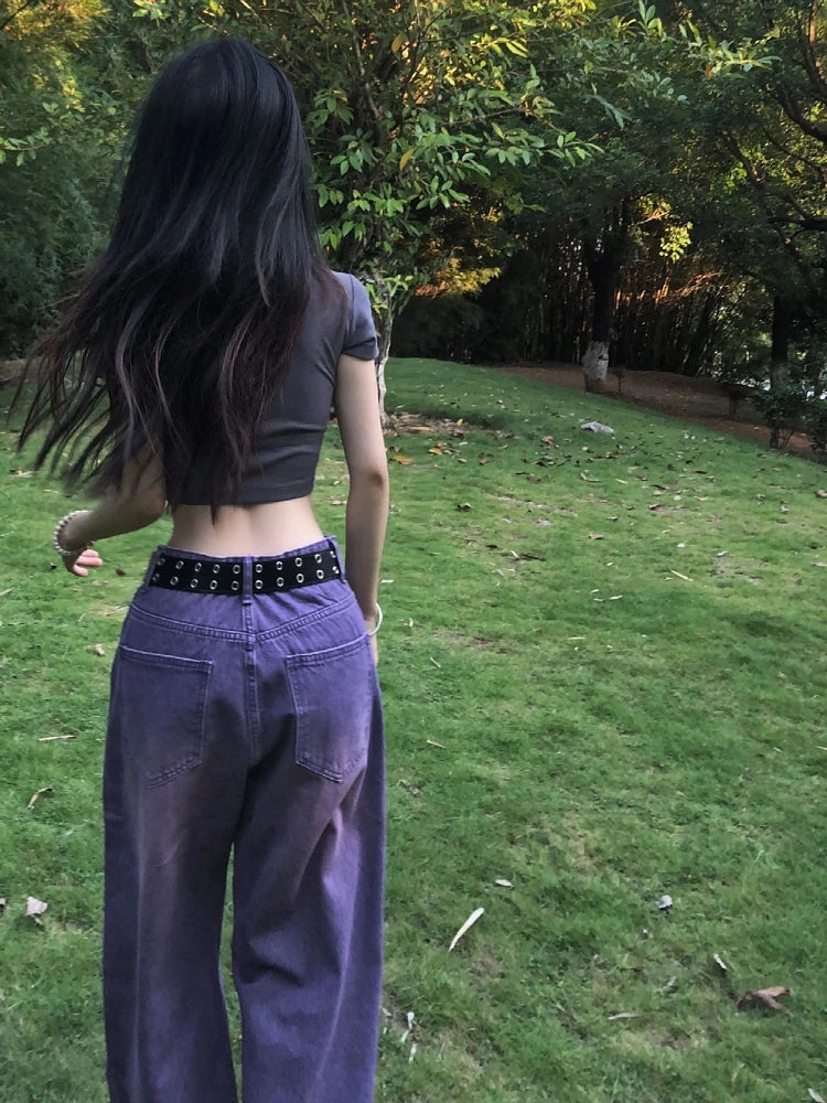 Woman Aesthetics Jeans American Style Denim Gyaru Pants High Street Tide Vintage FloorLength Wide Leg Straight Leg Tiedyed