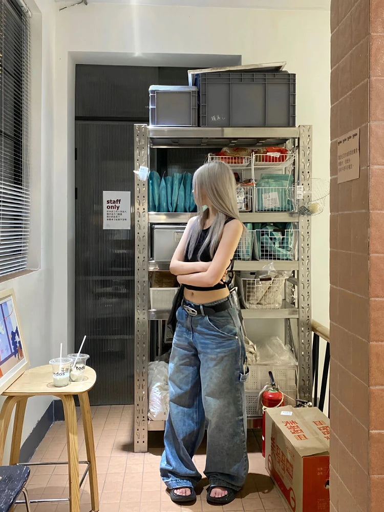Woman Oversize Jeans Baggy Denim Low Waist Pants Wide Leg Cute Core Baddie Style New Trend Aesthetics Japanese Fashion Ins