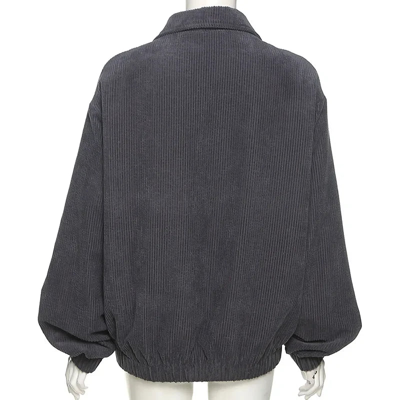 Autumn and Winter New Fashion Street Style Women's New Longsleeved Lapel Zipper Cardigan Loose and Thin Ladies Warm Jacket