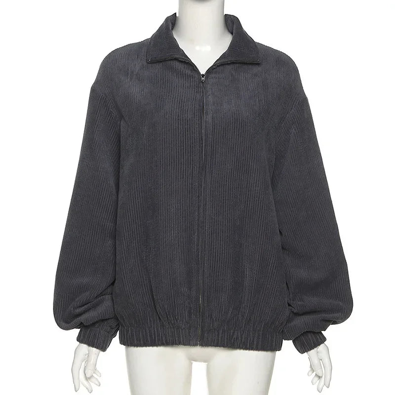Autumn and Winter New Fashion Street Style Women's New Longsleeved Lapel Zipper Cardigan Loose and Thin Ladies Warm Jacket