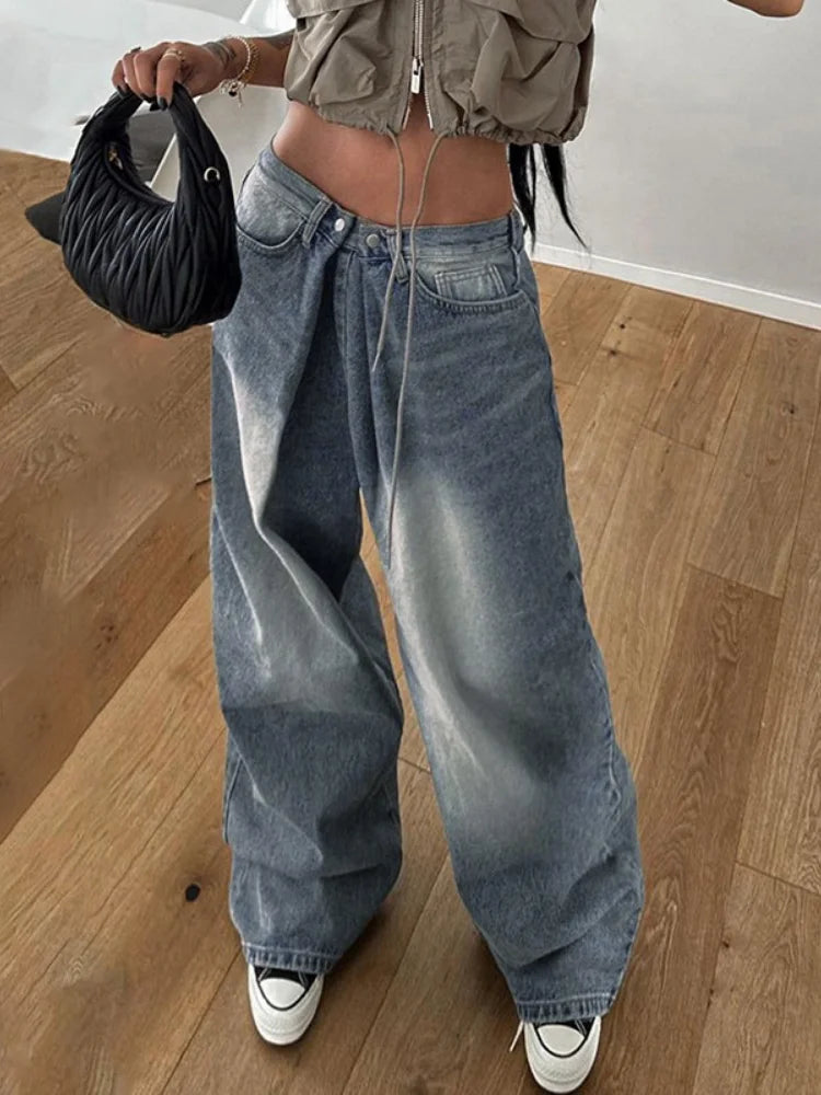 Y2k 90s Vintage Streetwear Low Waist Cargo Pants American Retro Fashion Casual Baggy Oversized Denim Trousers 2024 Chic