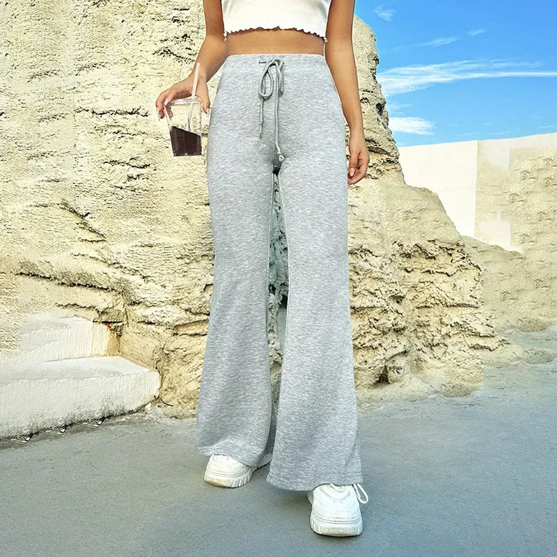 Winter Pink High Waist Wideleg Pants Casual Loose For Women Drawstring Long Pants Y2k Street Straightleg Pants