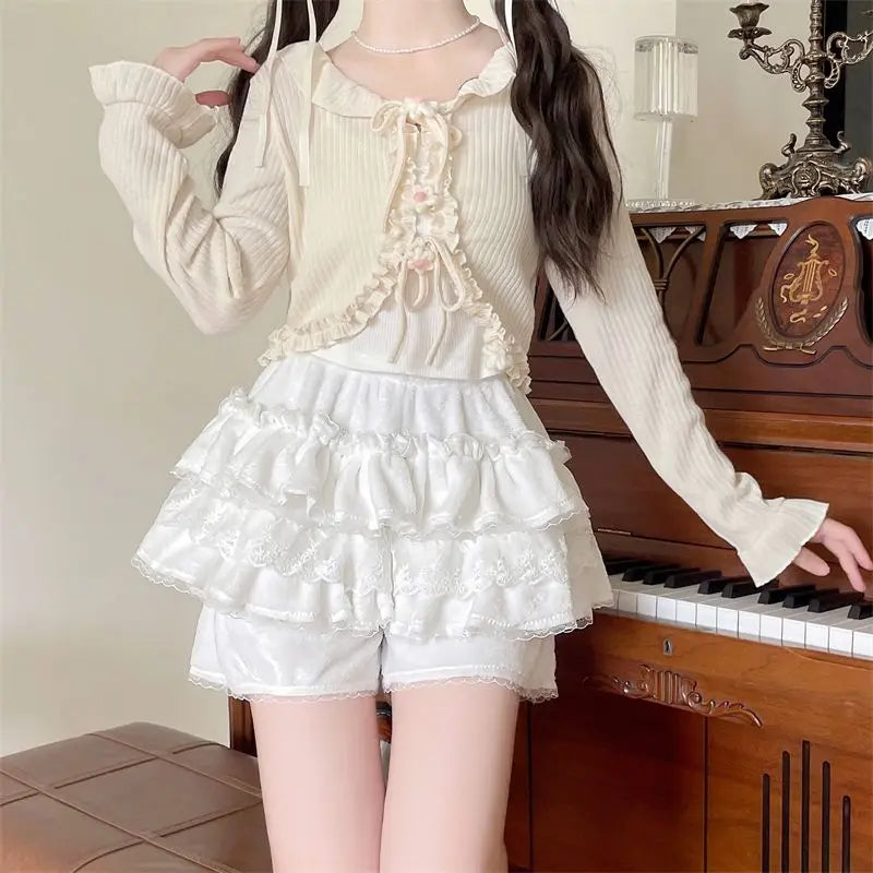 Autumn Japanese Soft Girl Warm Pumpkin Pants Leggings High Waist Pink Cake Skirts for Women Sweet Lolita Aline Shorts Skirts