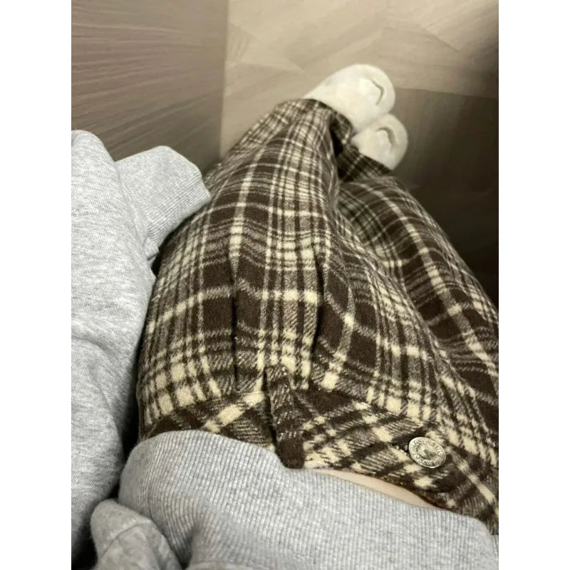 Vintage Woolen Plaid Pants Women Autumn Winter Korean Fashion Harajuku Baggy Check Loose Trousers Casual 90s Aesthetic New