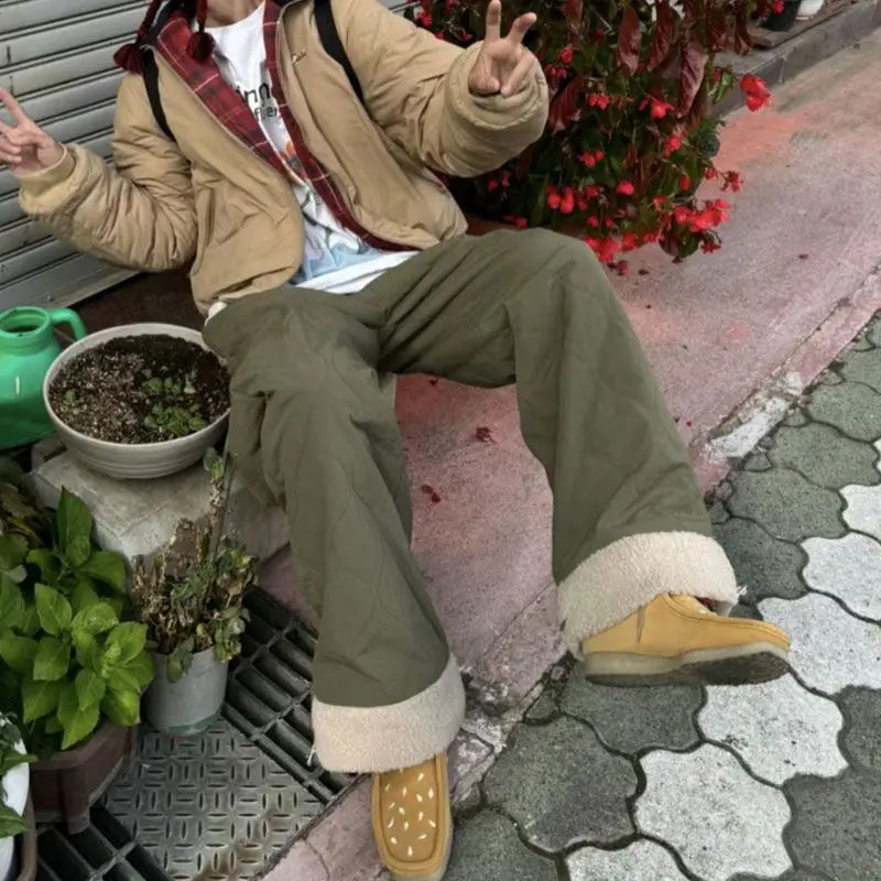 Winter New Pants Diamond Lattice Loose Cute Patchwork Warm Waterproof Cotton Pants Student Fashion Pantalones De Mujer