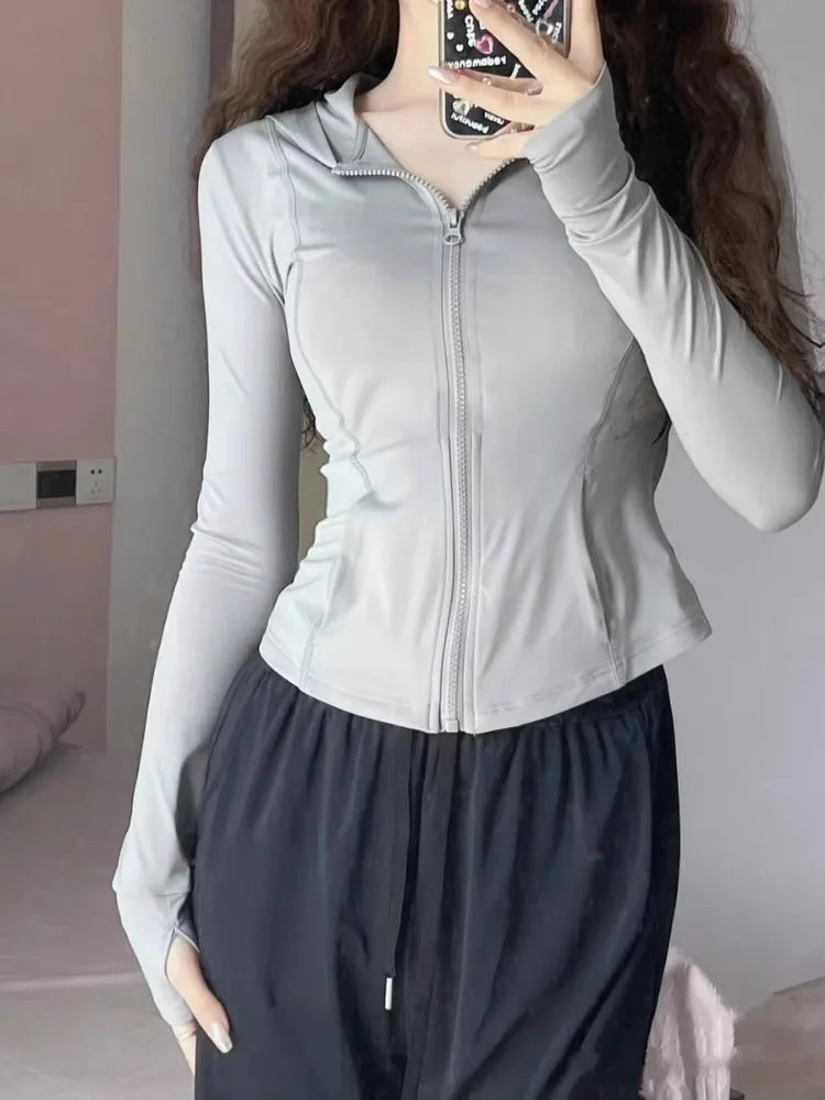 Sweet Pink Ice Silk Sun Protection Coat Women 2024 Summer Slim Fit Zipper Cardigans Y2k EGirl Long Sleeve Jackets Mujer