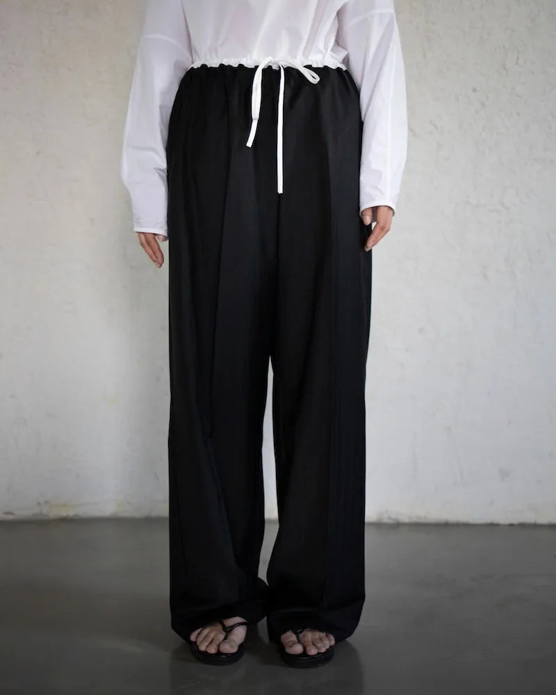 2024 Summer Vintage Korean Retro High Street Black and White Stitching Elastic Laceup Streetwear Fashion Wide Leg Pants